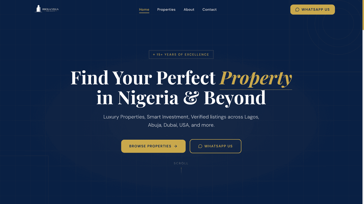 Screenshot of the IbiolaVilla Real Estate website