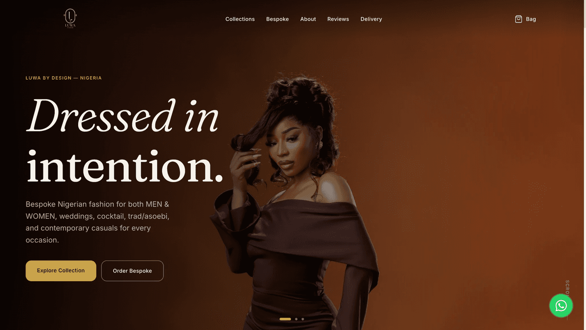 Screenshot of the Luwa By Design website