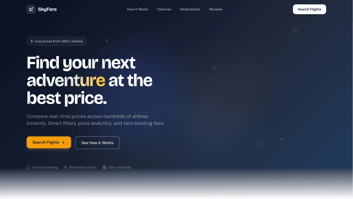 Screenshot of the Skyfare Flight Agency website