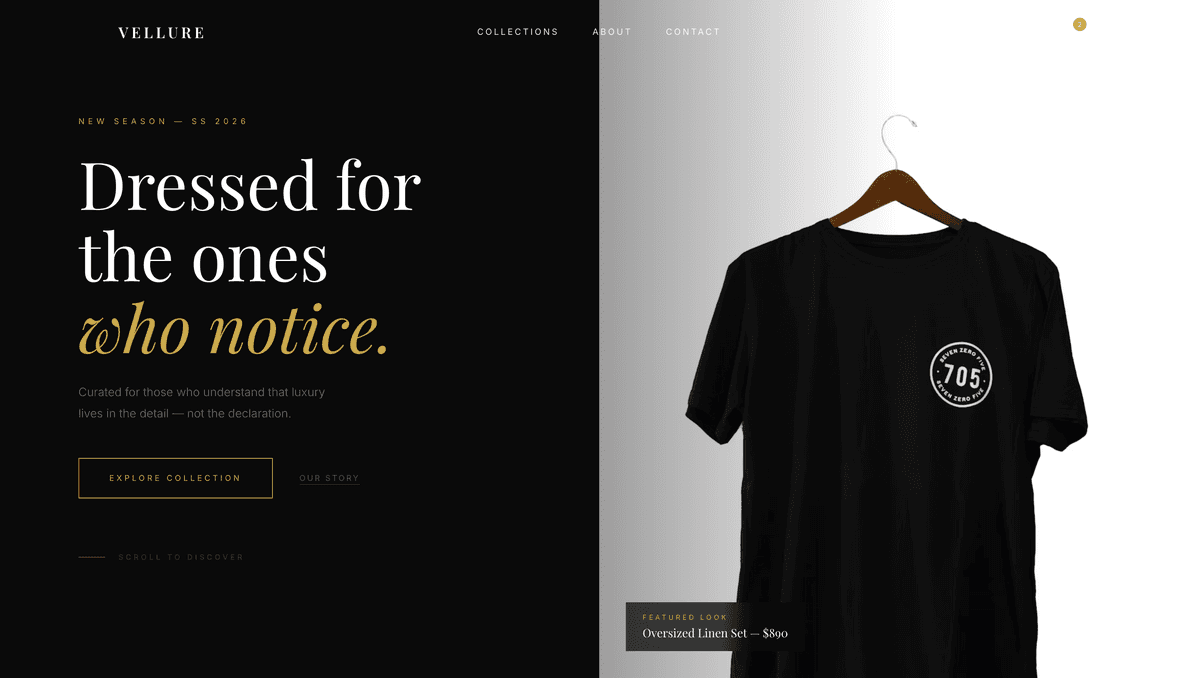 Screenshot of the Vellure Fashion Store website
