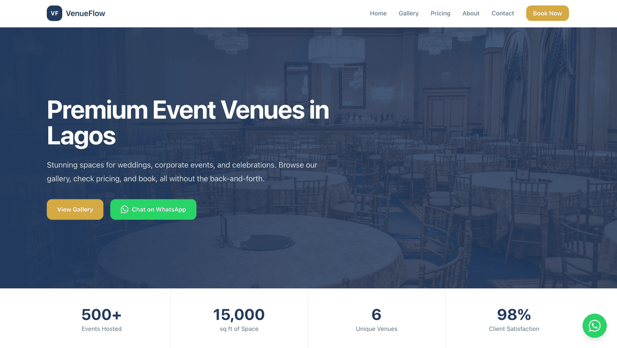 Screenshot of the VenueFlow Event Centre website